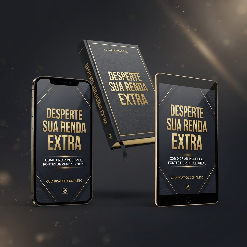 Mockup do produto digital Desperte Sua Renda Extra em celular, tablet e livro